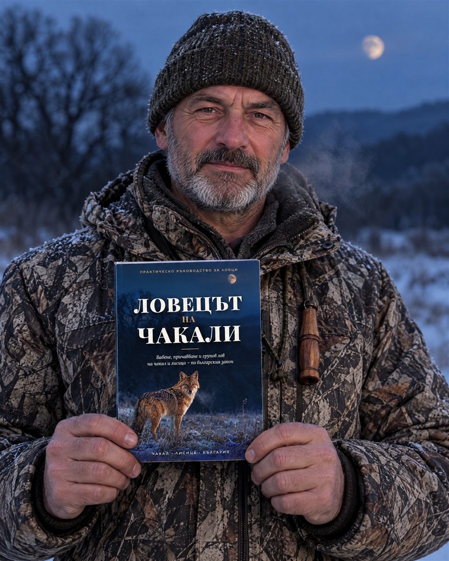 Ловец с книгата в ръце в снежна нива